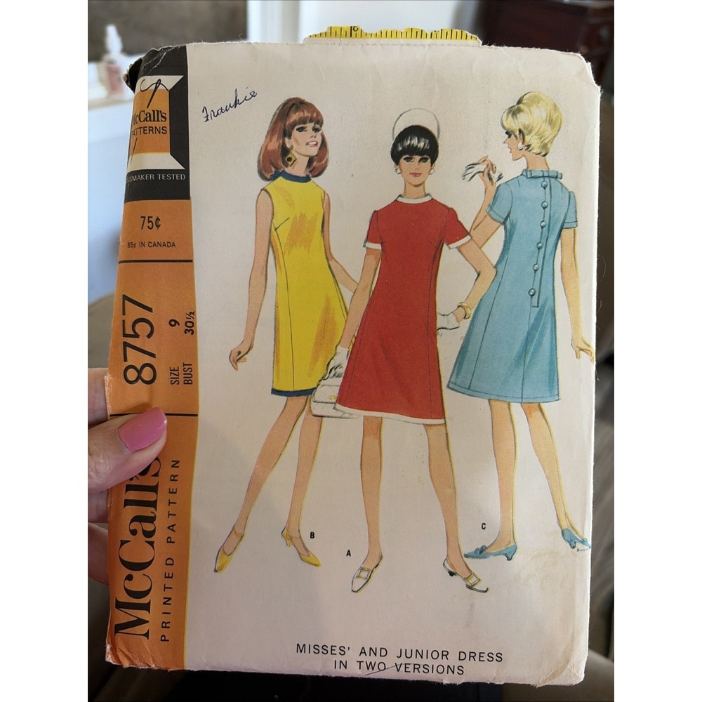 Vintage 1967 McCalls Dress Sewing Pattern 8757 Size 9 Cut Complete